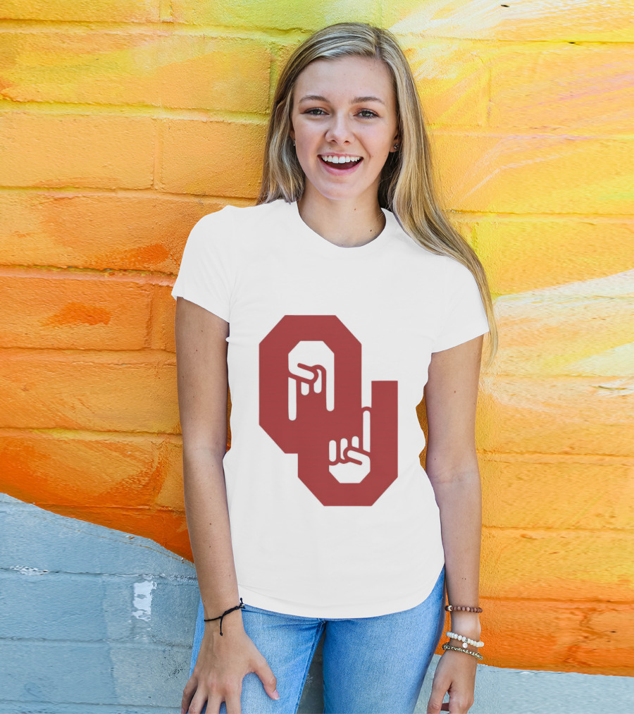 Oklahoma Sooners Logo With Horns Down Hand Gesture T-Shirt