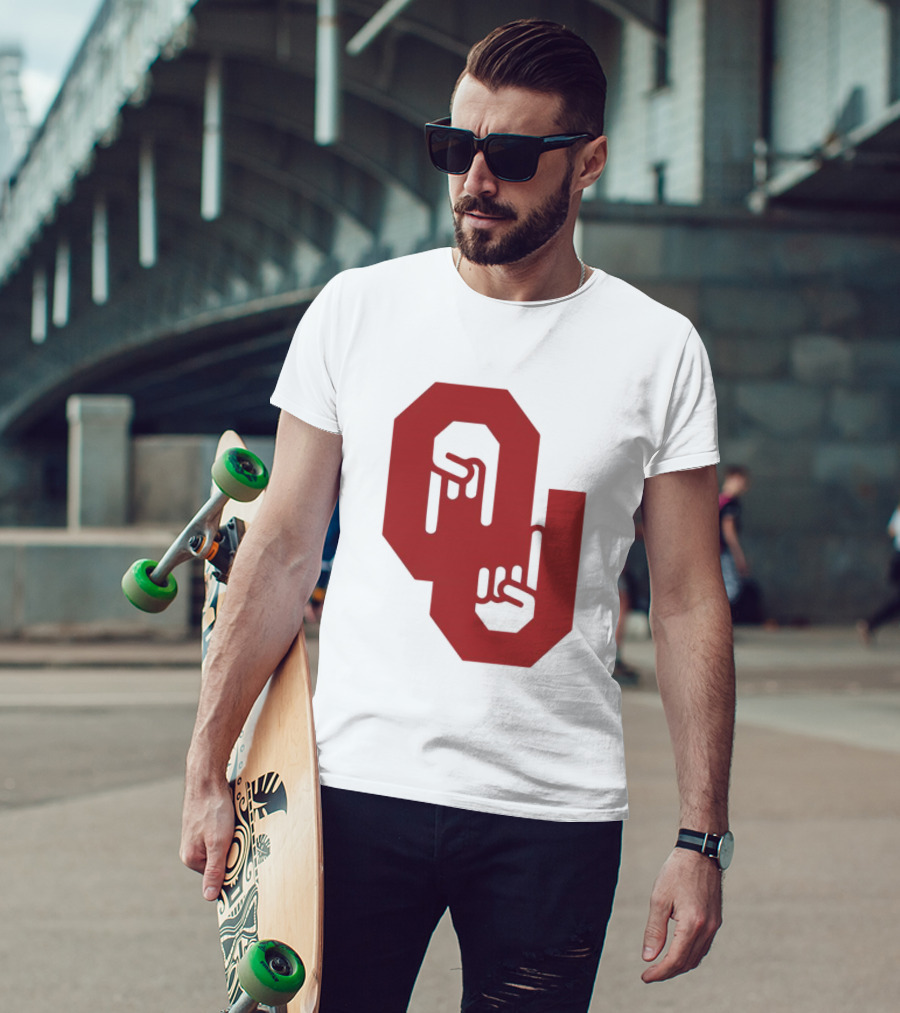 Oklahoma Sooners Logo With Horns Down Hand Gesture T-Shirt