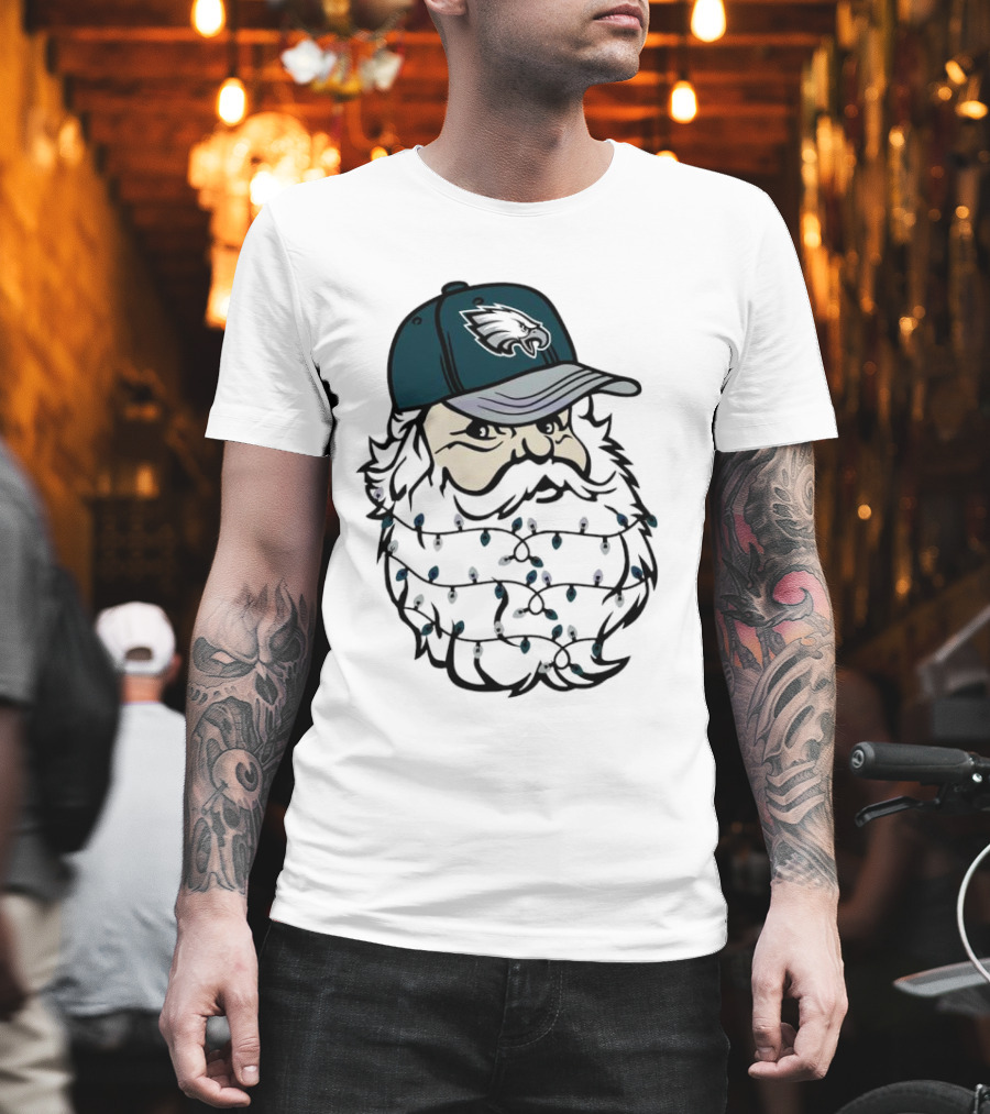 Philadelphia Eagles Santa Hat Christmas Lights Beard T-Shirt