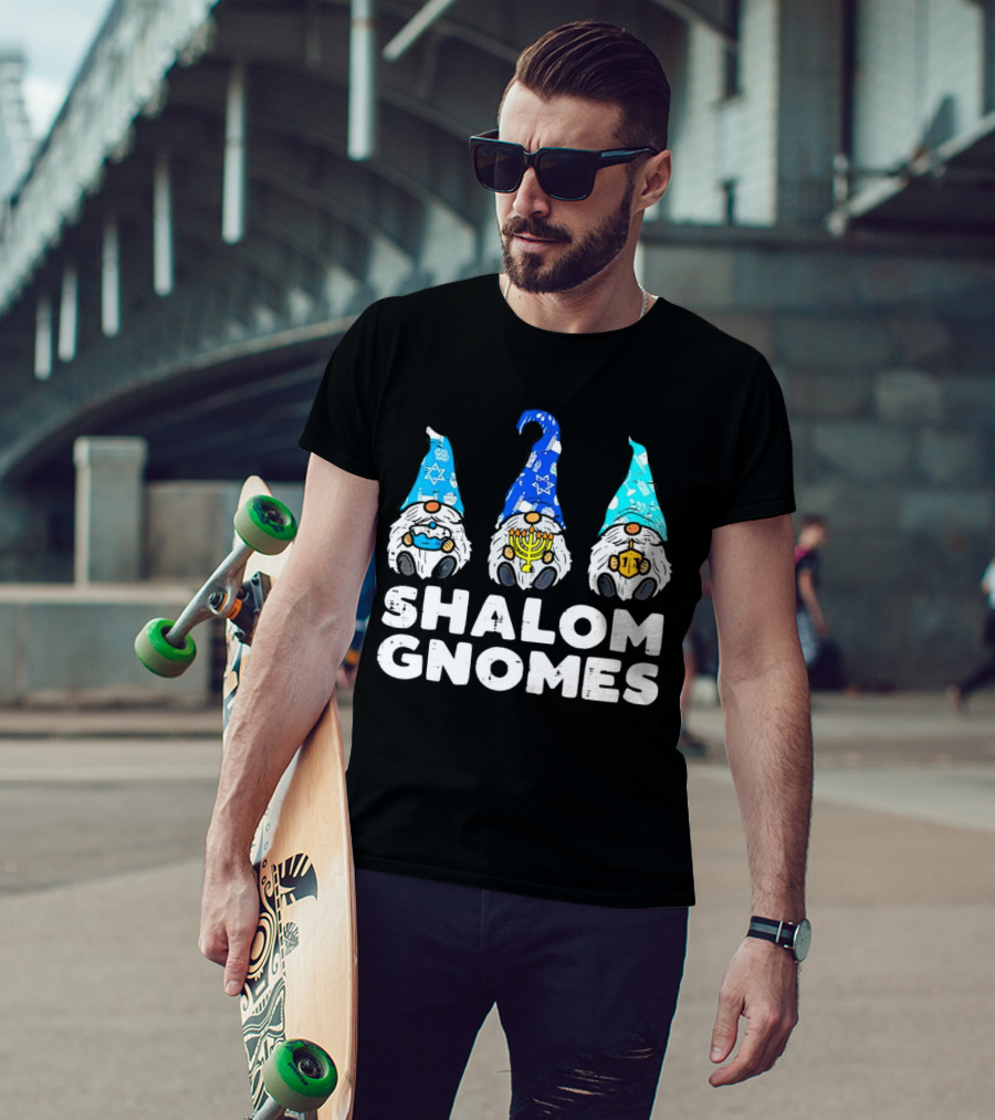 Shalom Gnomes Hanukkah Menorah Star Of David T-Shirt