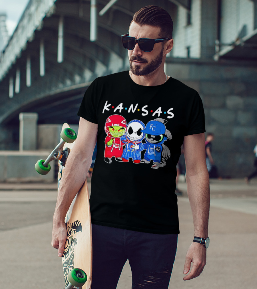 KANSAS Sports Characters Grinch Jack Skellington Toothless Chiefs Royals Jayhawks T-Shirt