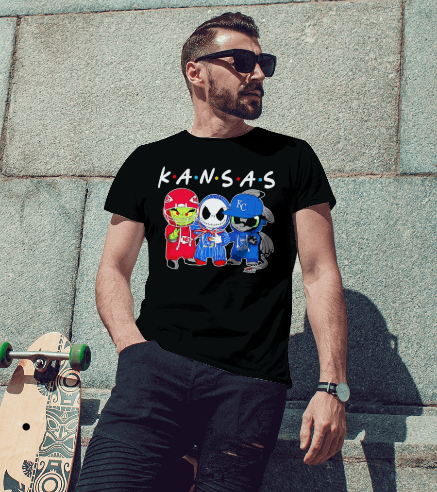 KANSAS Sports Characters Grinch Jack Skellington Toothless Chiefs Royals Jayhawks T-Shirt