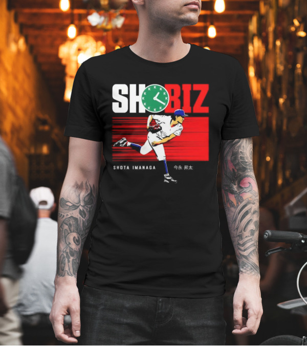 SHO BIZ Shōta Imanaga Pitching Los Angeles Dodgers K Clock T-Shirt SHO BIZ Shōta Imanaga Pitching Los Angeles Dodgers K Clock T-Shirt