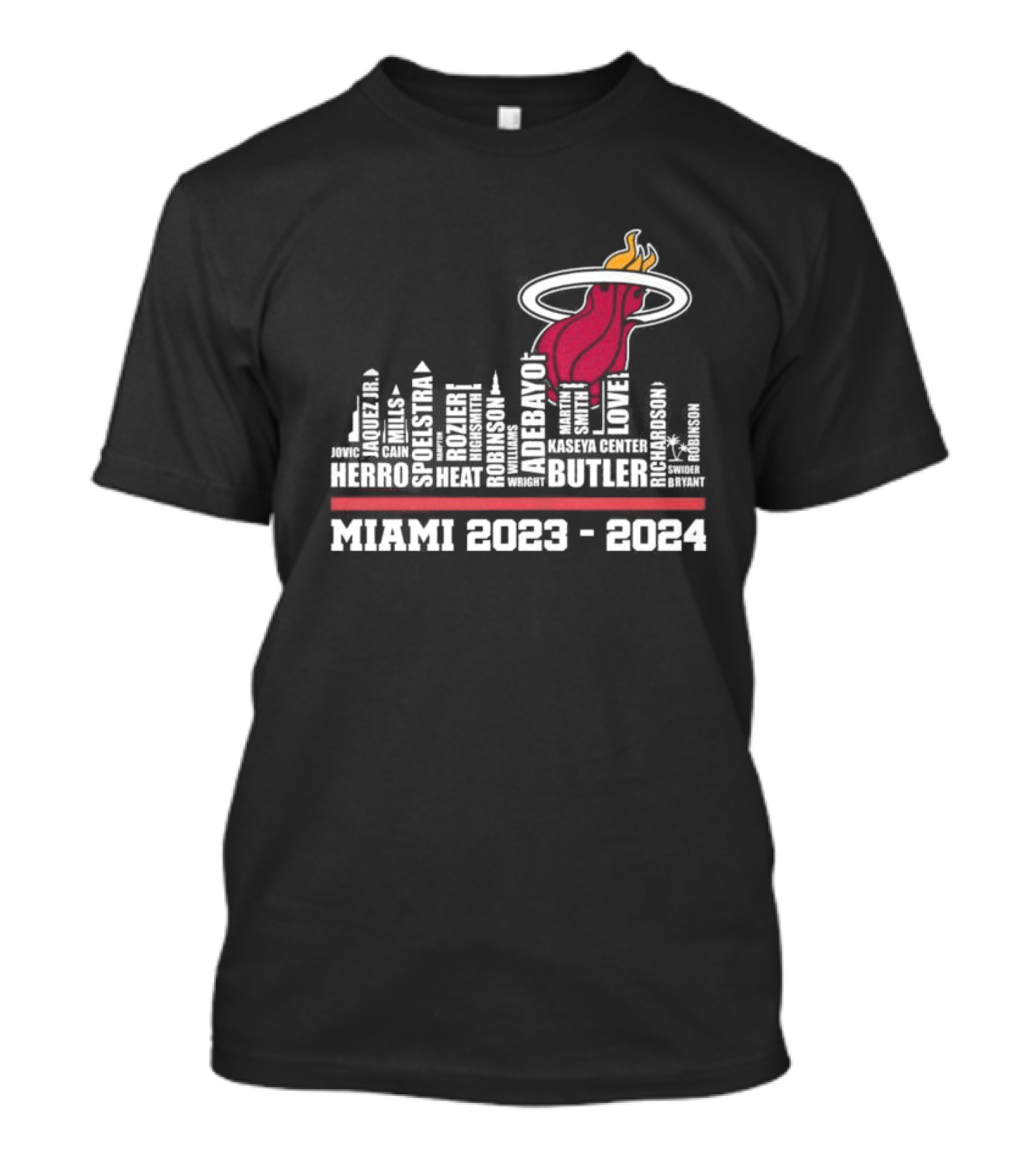 Miami Heat 2023-2024 Player Names With Iconic Flaming Basketball T-Shirt