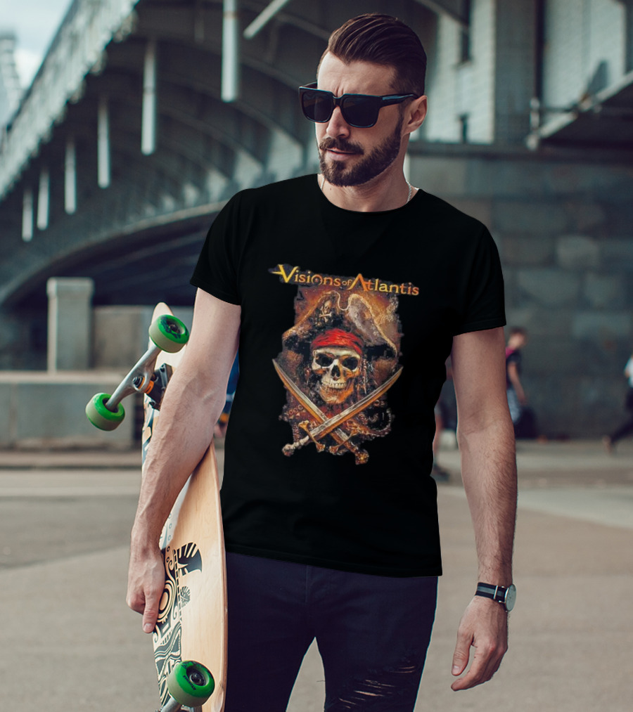 Visions Of Atlantis Skull Pirate With Crossed Swords And Hat T-Shirt