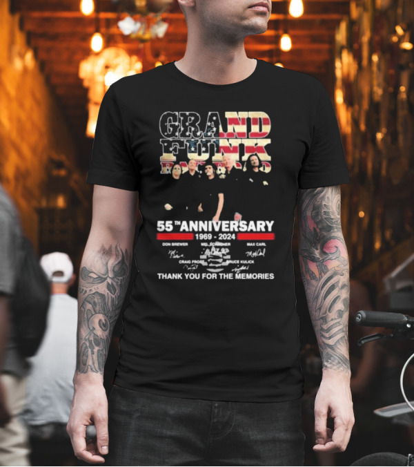Grand Funk Railroad 55th Anniversary 1969-2024 Thank You For The Memories Don Brewer Mel Schacher Max Carl Craig Frost Bruce Kulick T-Shirt Grand Funk Railroad 55th Anniversary 1969-2024 Thank You For The Memories Don Brewer Mel Schacher Max Carl Craig Frost Bruce Kulick T-Shirt