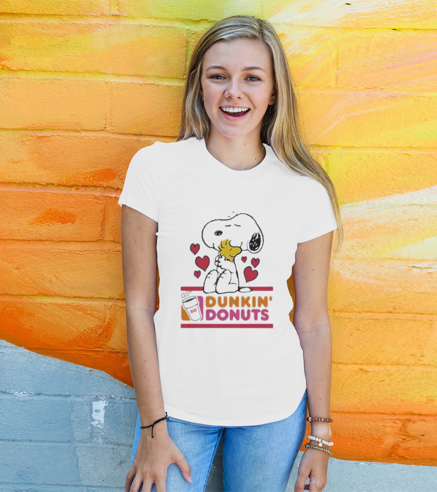 Snoopy And Woodstock With Hearts Dunkin' Donuts T-Shirt