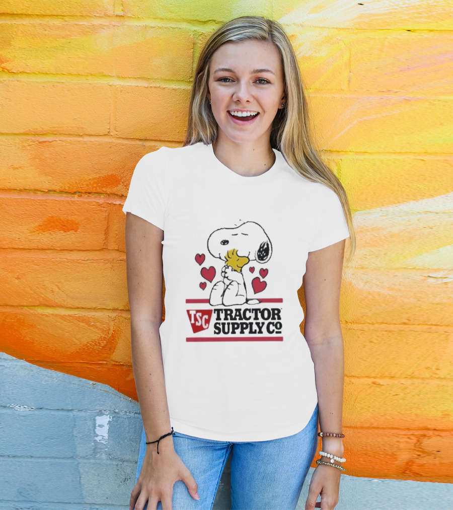 Snoopy Woodstock Hearts Tractor Supply Co Logo With TSC Emblem T-Shirt