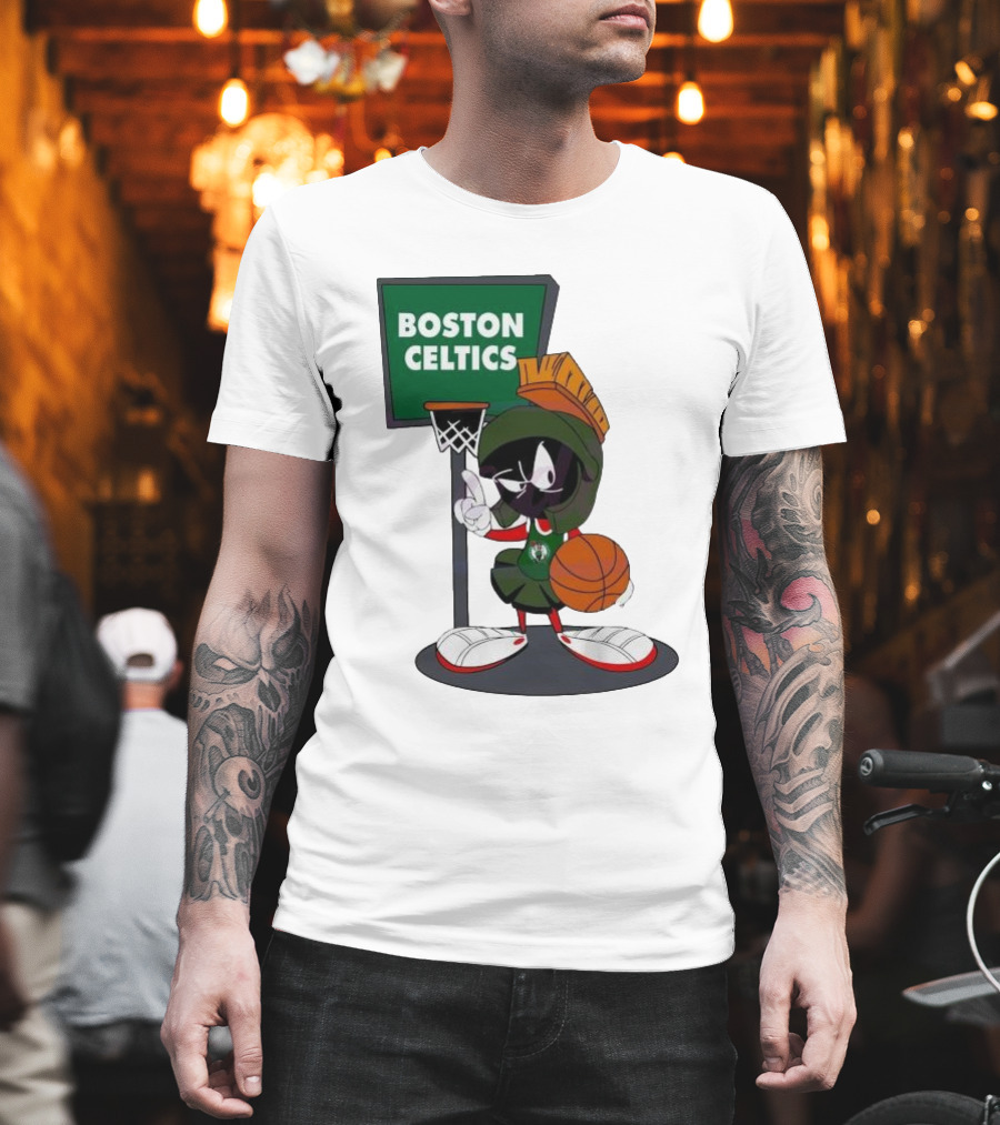 Boston Celtics Looney Tunes Marvin The Martian Basketball Hoop T-Shirt