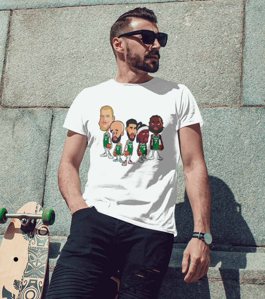Caricature Boston Celtics Players NBA Basketball Cartoon Team Characters T-Shirt