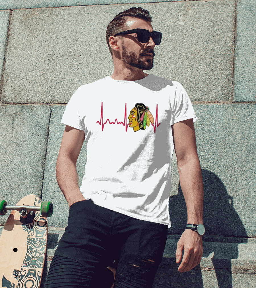 Chicago Blackhawks Heartbeat Hockey T-Shirt
