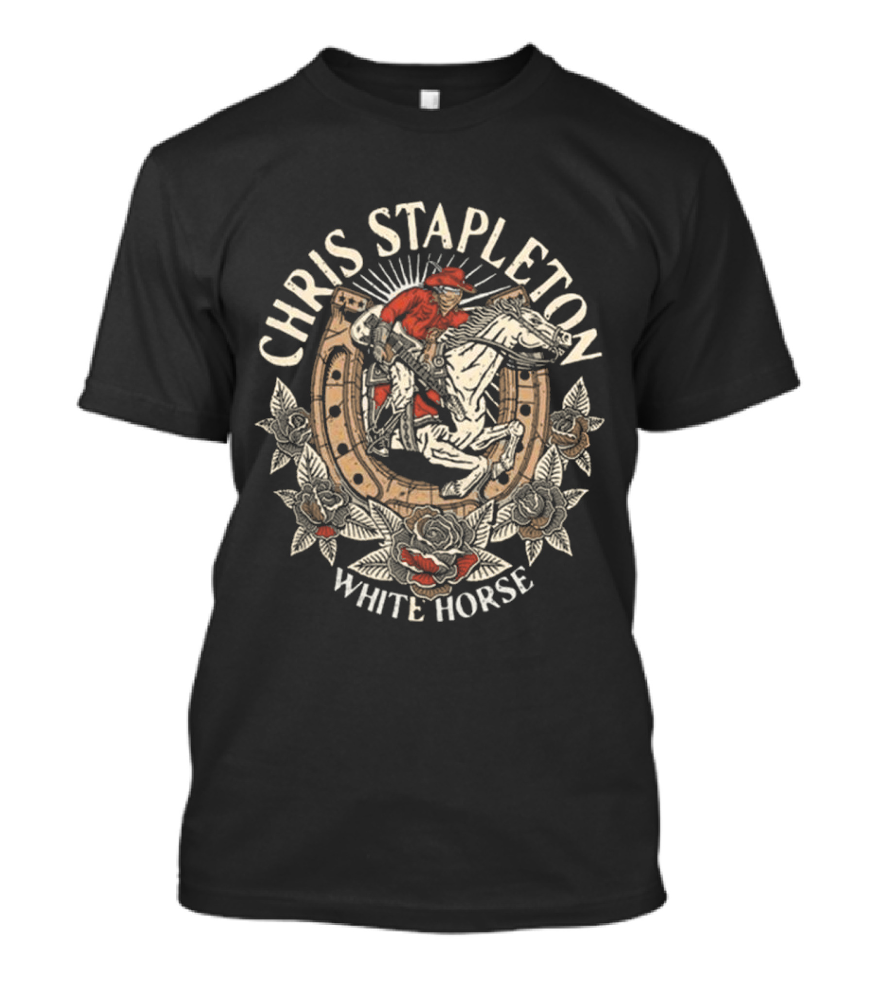 Chris Stapleton White Horse Cowboy Riding With Roses T-Shirt