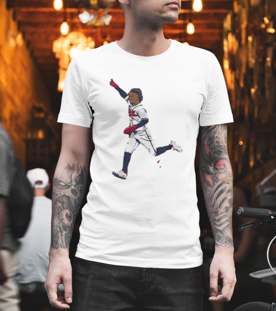 Ozzie Albies Baseball Celebration Pose Signature T-Shirt