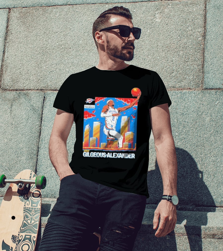 Oklahoma City Thunder Shai Gilgeous-Alexander Skyline Basketball Playoff T-Shirt