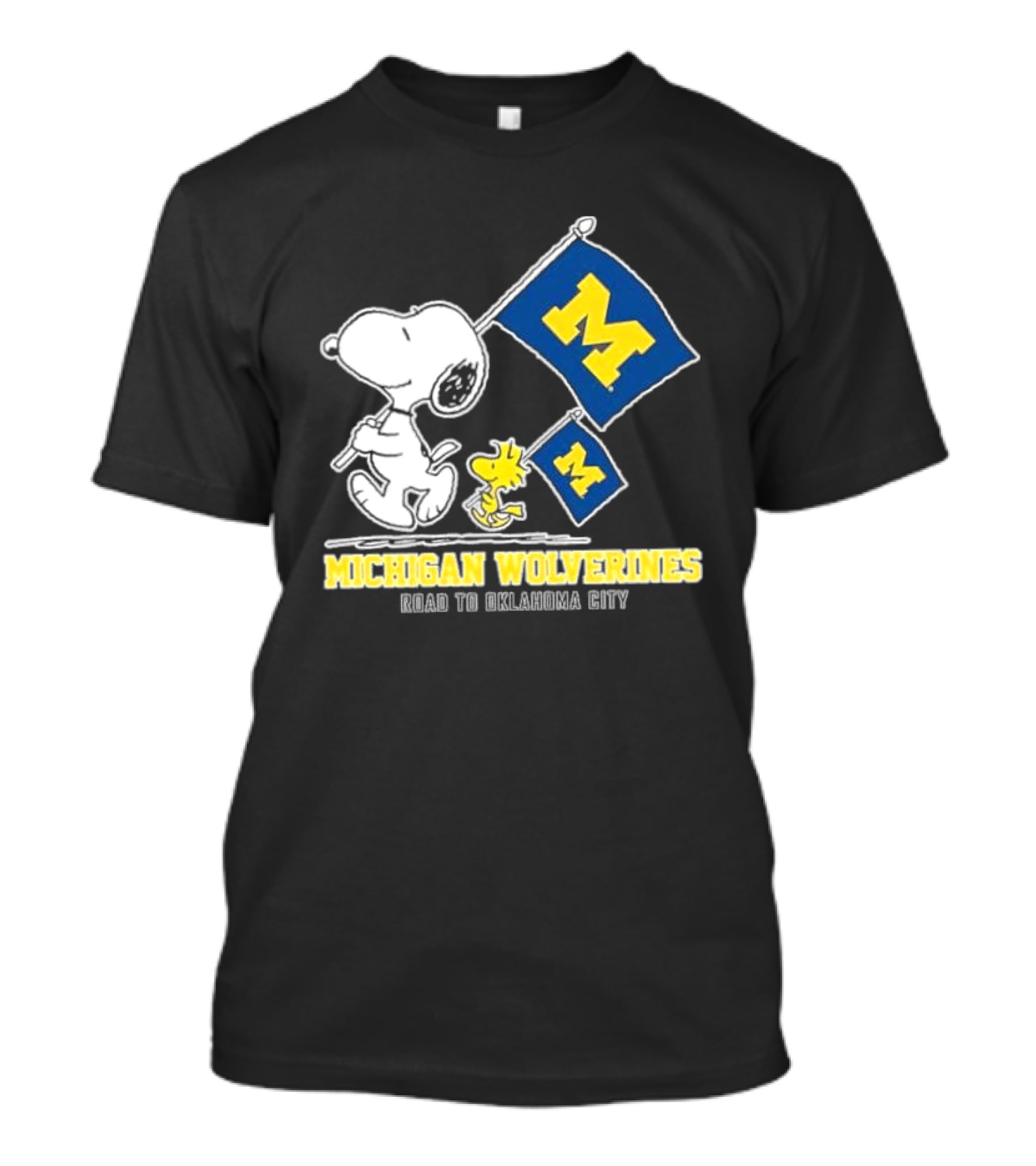 Snoopy And Woodstock Michigan Wolverines Flags Road To Oklahoma City T-Shirt
