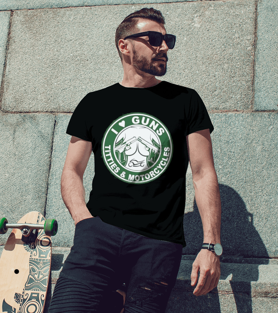 I Love Guns Titties Motorcycles Logo Circle T-Shirt