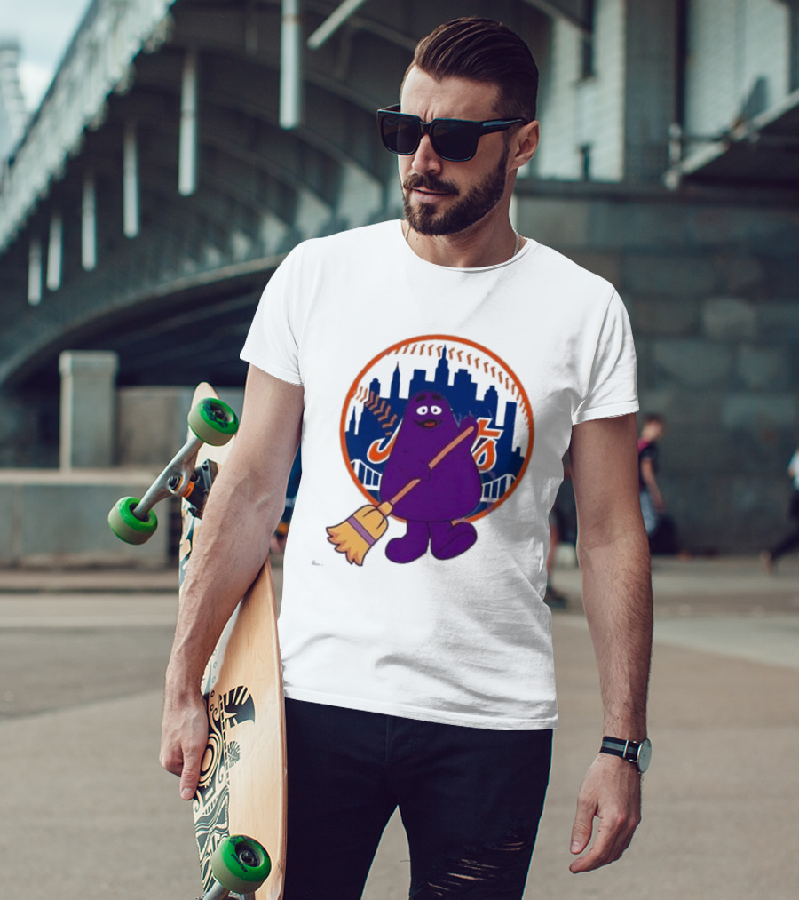 New York Mets Grimace Character Broom Sweep LFGM T-Shirt