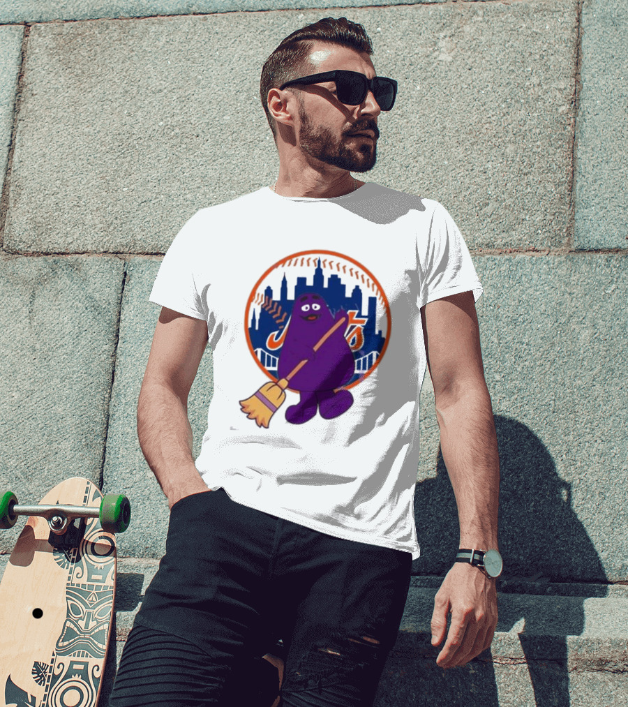 New York Mets Grimace Character Broom Sweep LFGM T-Shirt