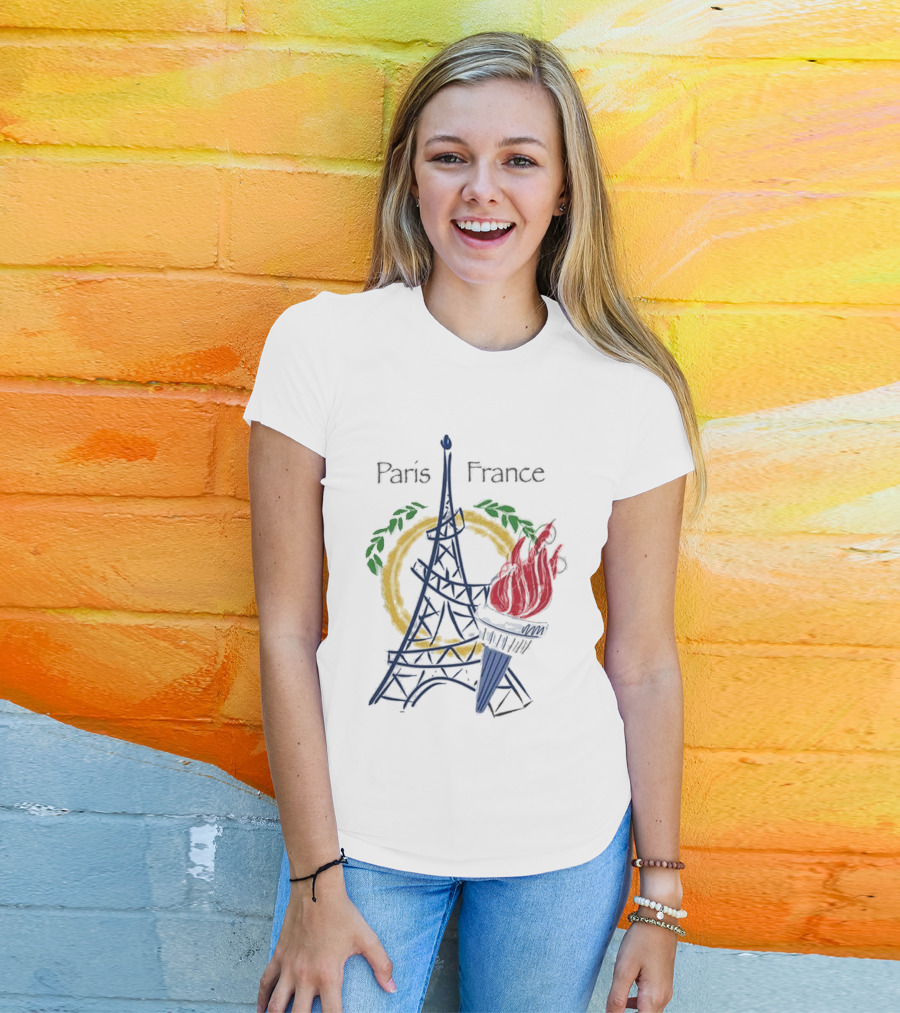 Paris France Eiffel Torch Olympic Laurel Icons T-Shirt