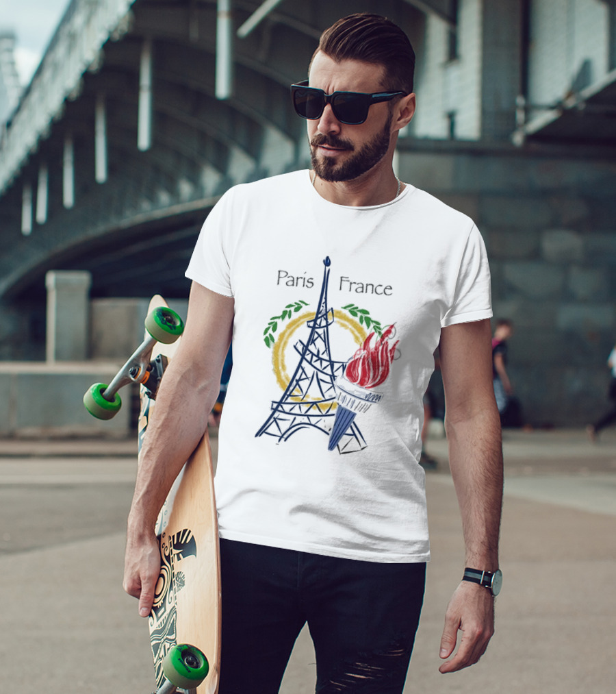 Paris France Eiffel Torch Olympic Laurel Icons T-Shirt