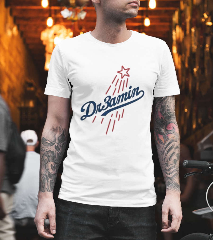 Dr3amin Red Star Streak White Clix Merch LA Star Crew T-Shirt