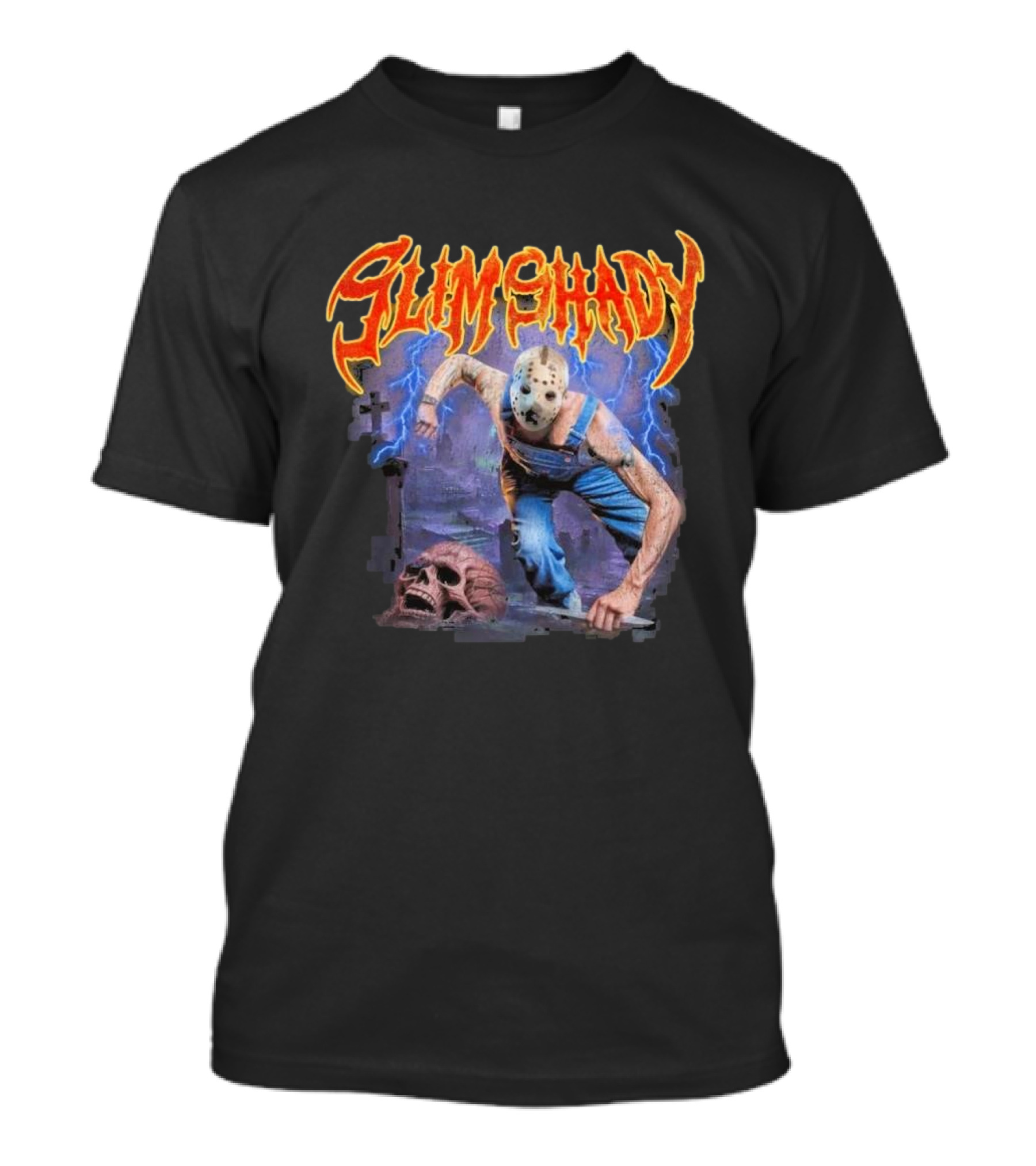 Slim Shady Jason Mask Horror Concept With Storm And Skull T-Shirt