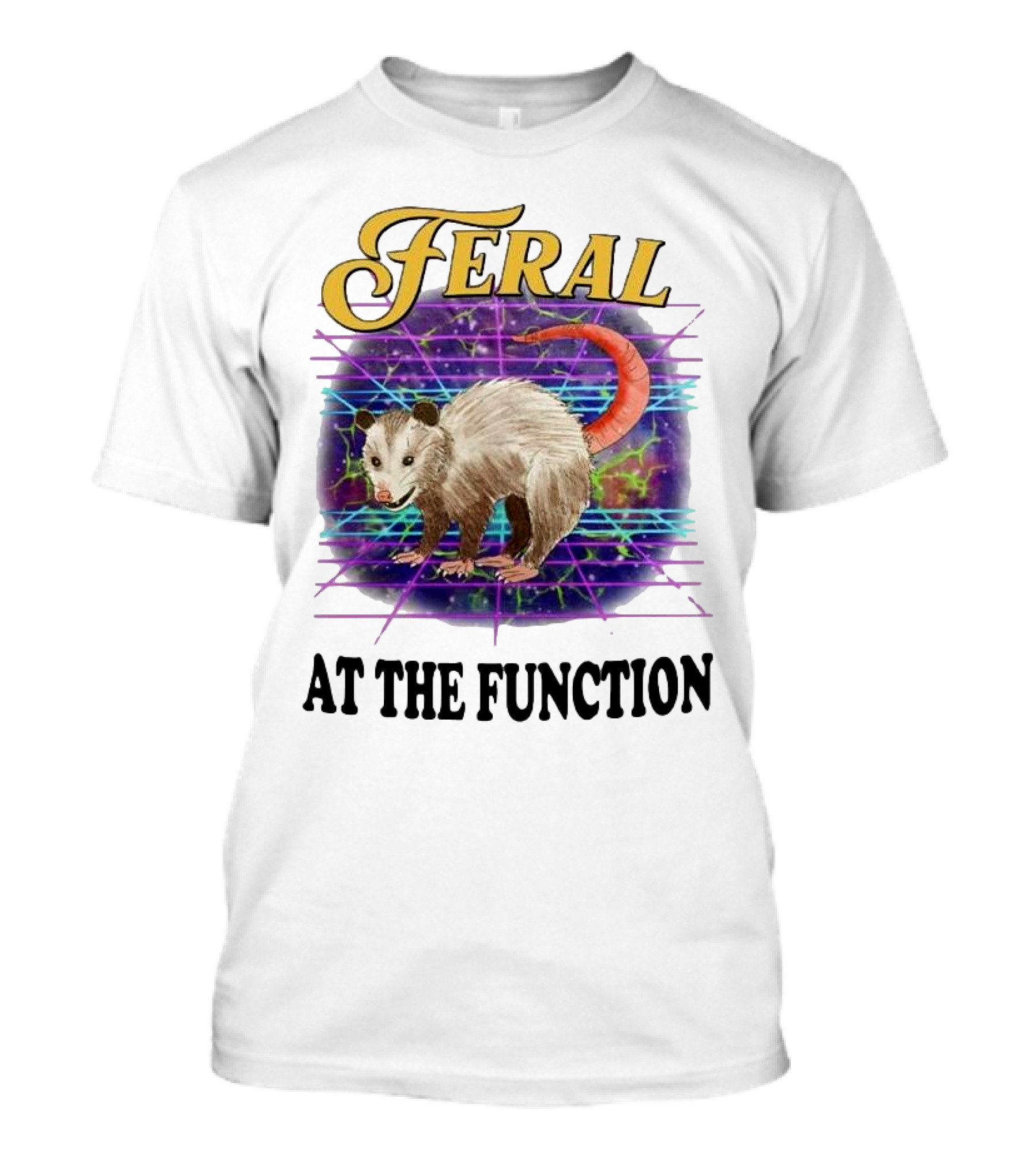 Feral Possum At The Function With Retro Neon Background T-Shirt