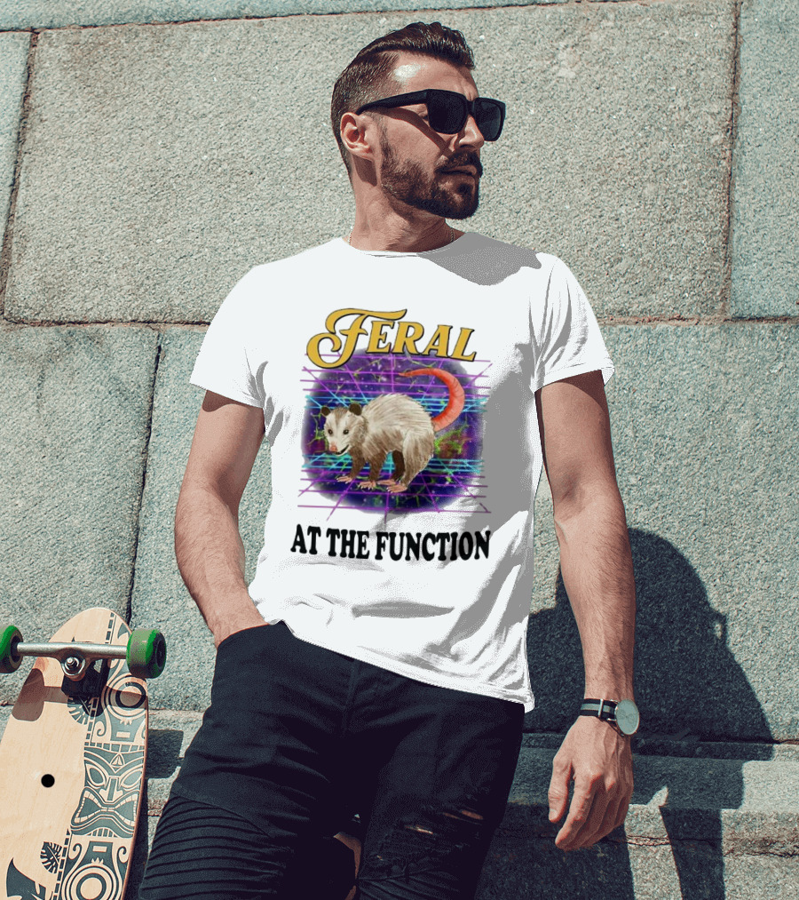 Feral Possum At The Function With Retro Neon Background T-Shirt