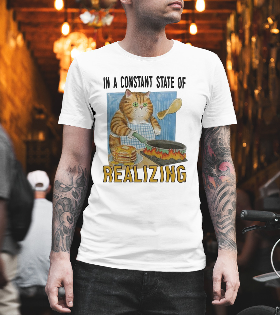In A Constant State Of Realizing Cat Cooking Pancakes Flame Pan T-Shirt