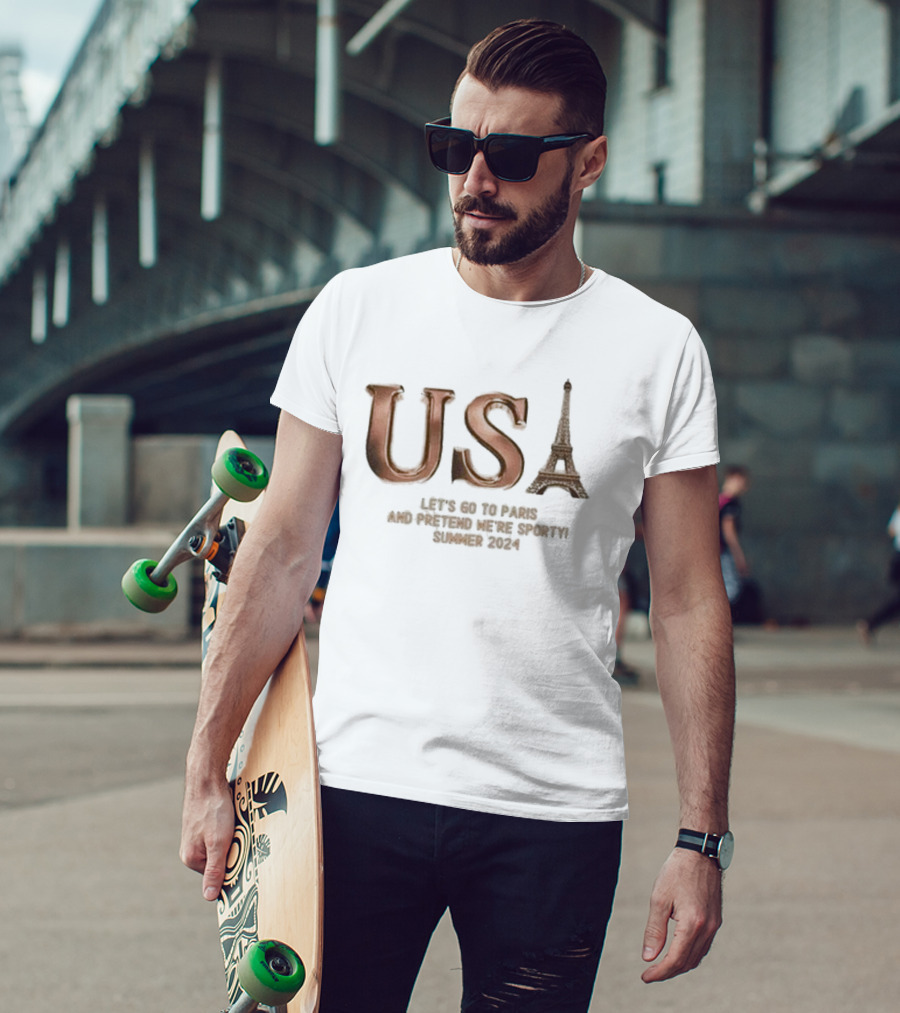USA Eiffel Tower Let's Go To Paris Pretend Sporty Summer T-Shirt