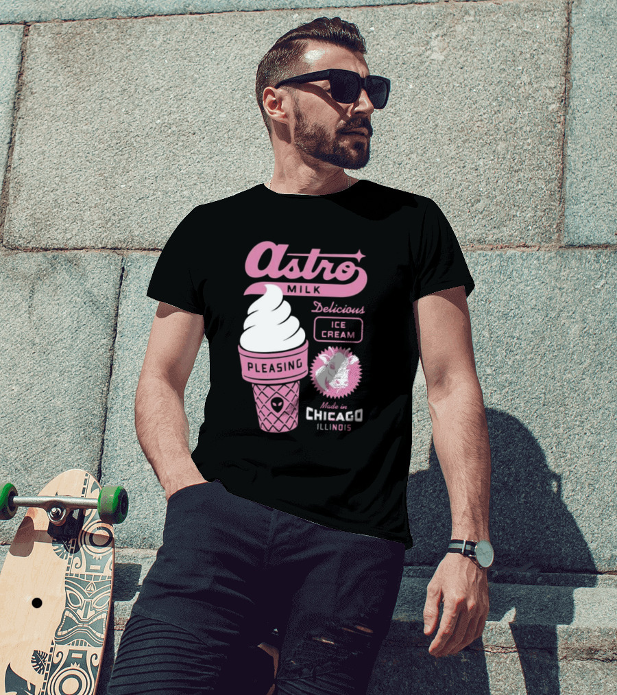 Astro Milk Delicious Ice Cream Pleasing Made In Chicago Illinois T-Shirt