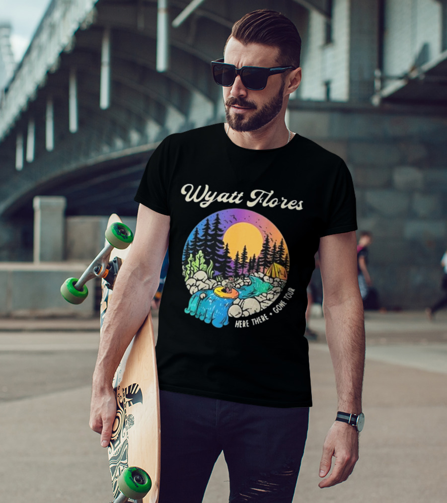Wyatt Flores Here There Gone Tour Surfing Skeleton Camping Scene T-Shirt
