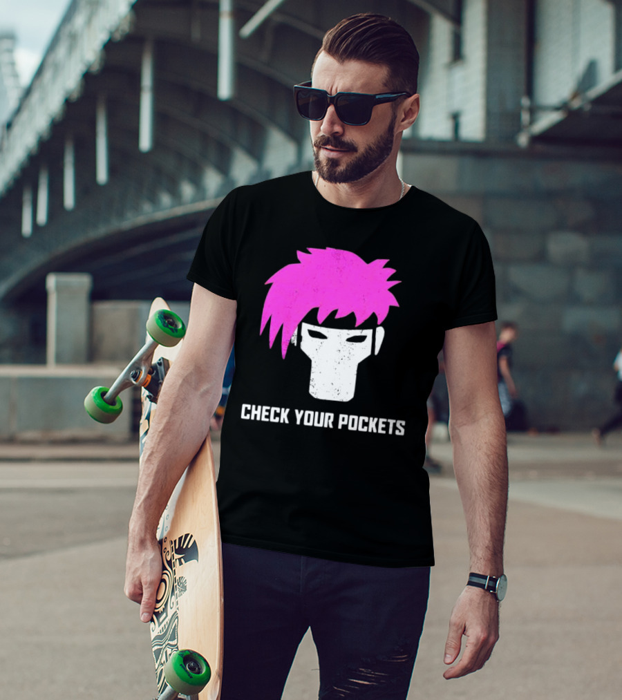 Check Your Pockets Pink Hair Masked Face T-Shirt