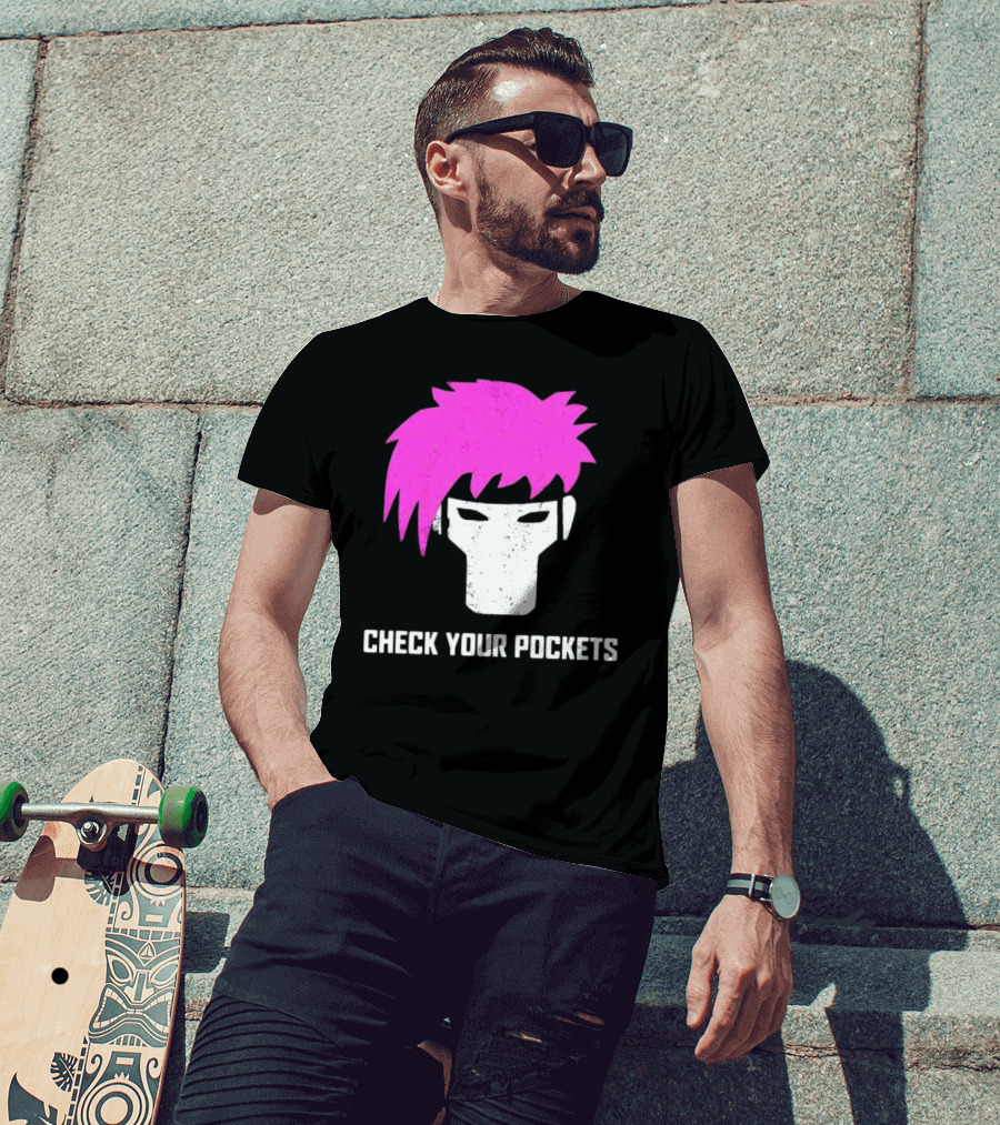 Check Your Pockets Pink Hair Masked Face T-Shirt