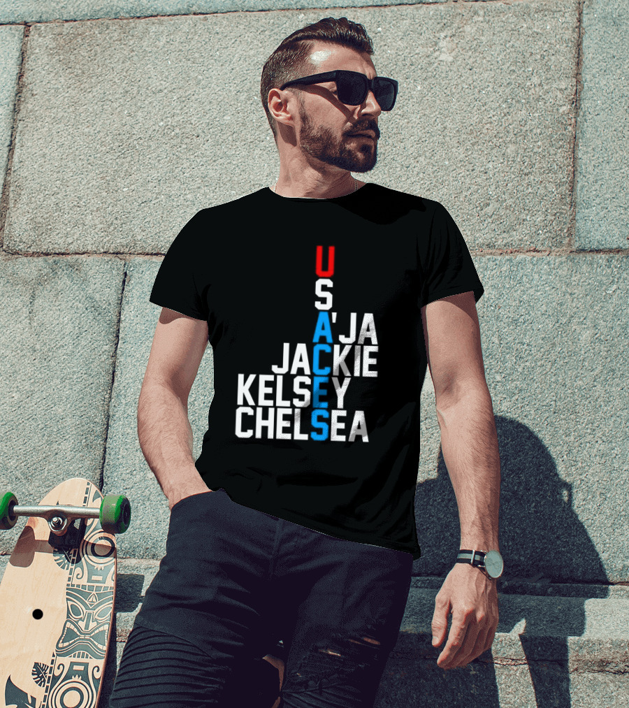 Usaces A’ja Jackie Kelsey Chelsea Team Names Vertical Arrangement T-Shirt