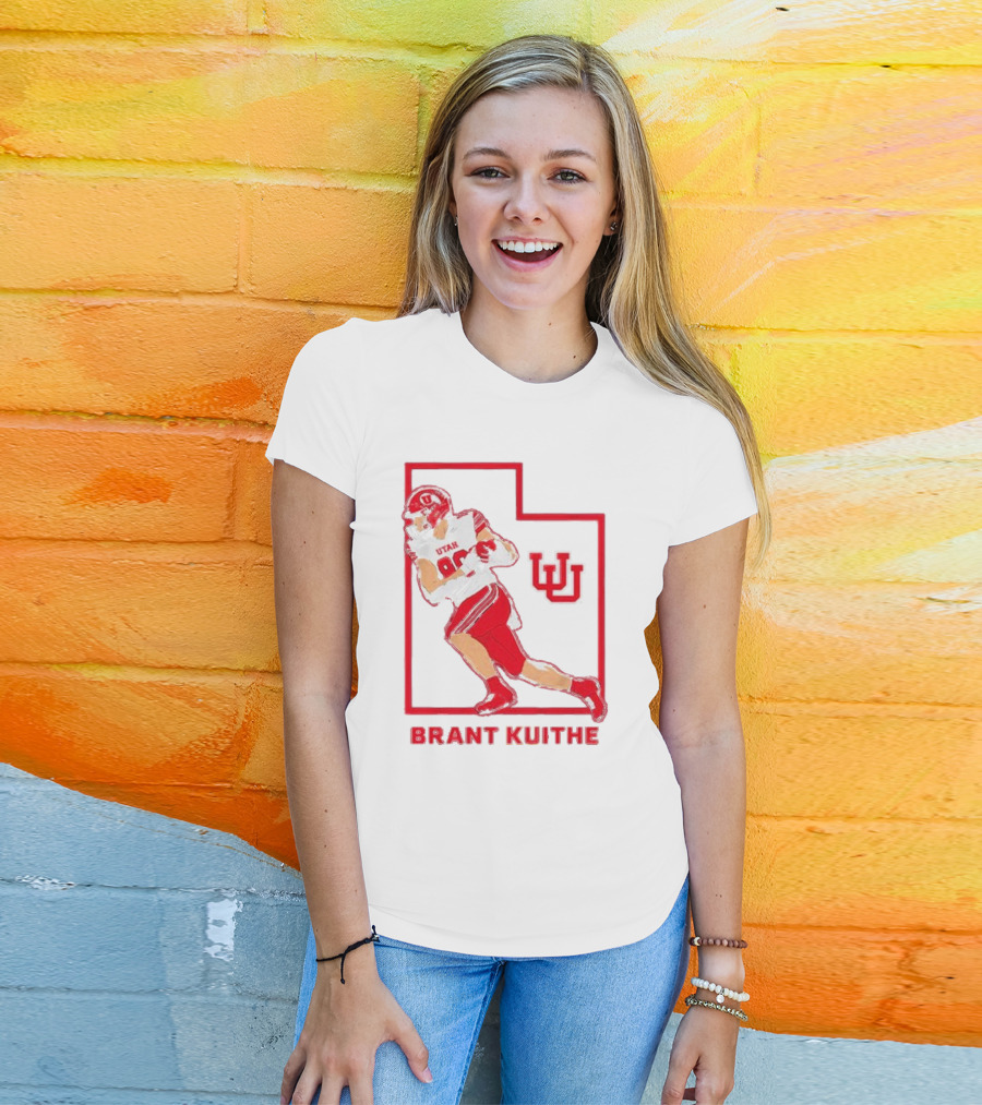 Utah Football Brant Kuithe 80 Red Uniform State Outline UU T-Shirt