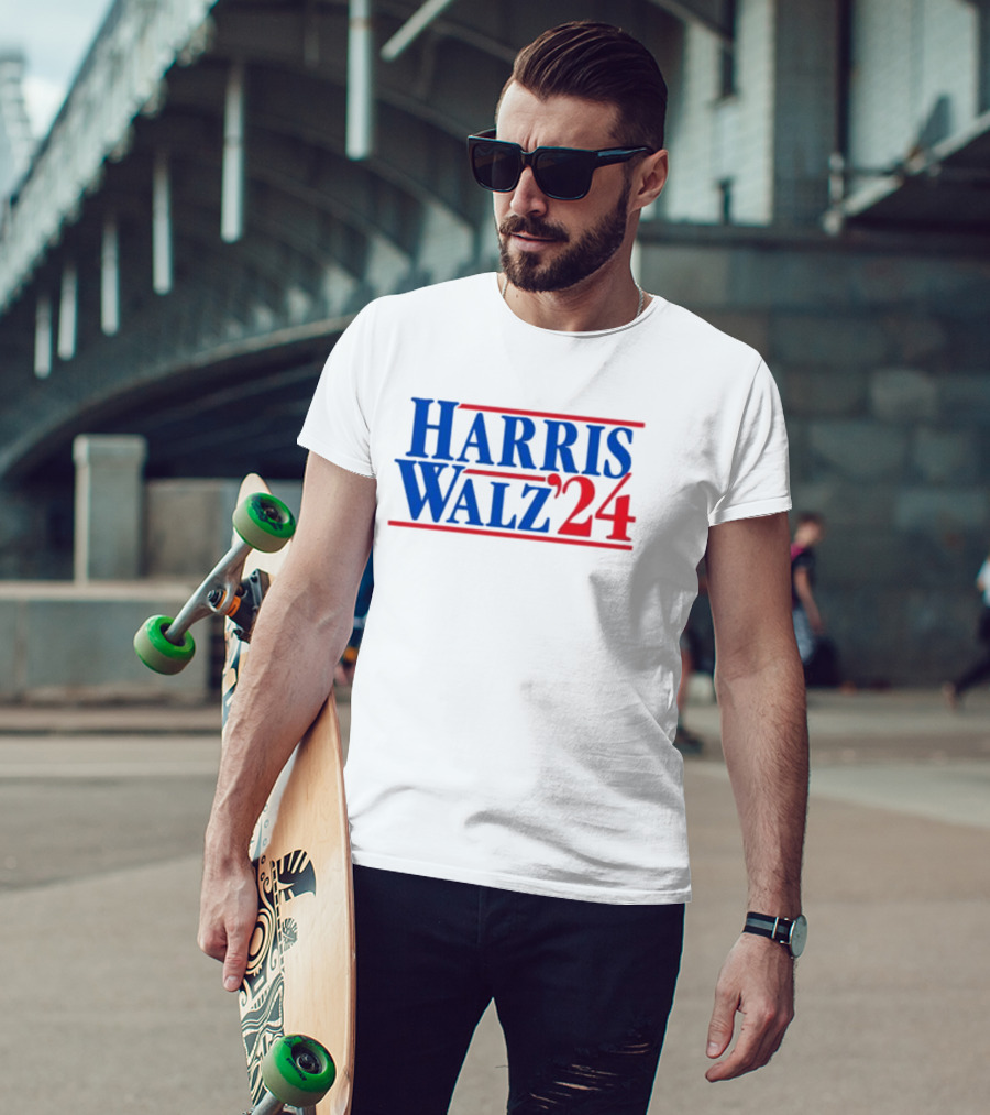Harris Walz 2024 Election Campaign Red Blue Typography T-Shirt