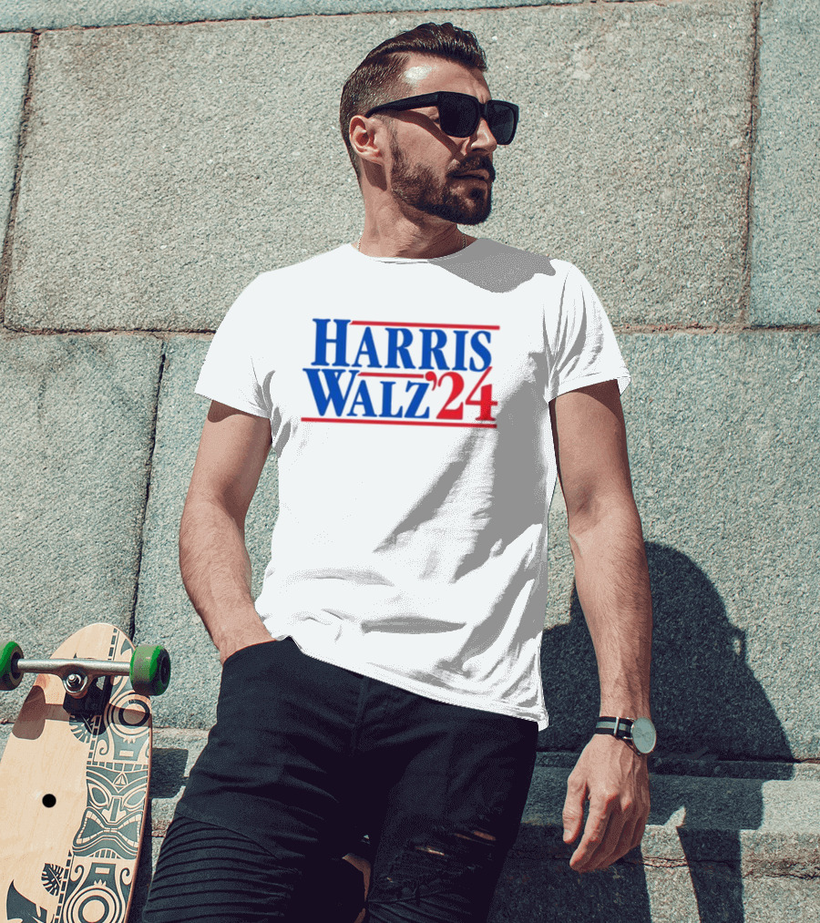 Harris Walz 2024 Election Campaign Red Blue Typography T-Shirt