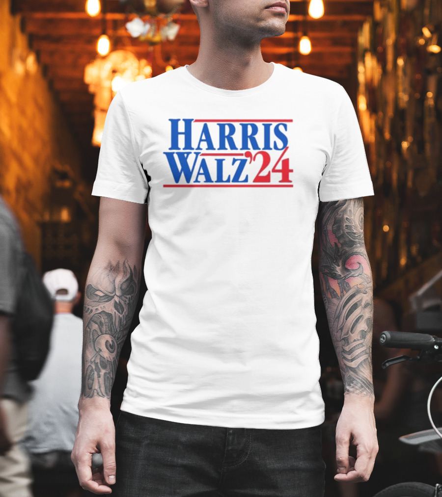 Harris Walz 2024 Election Campaign Red Blue Typography T-Shirt