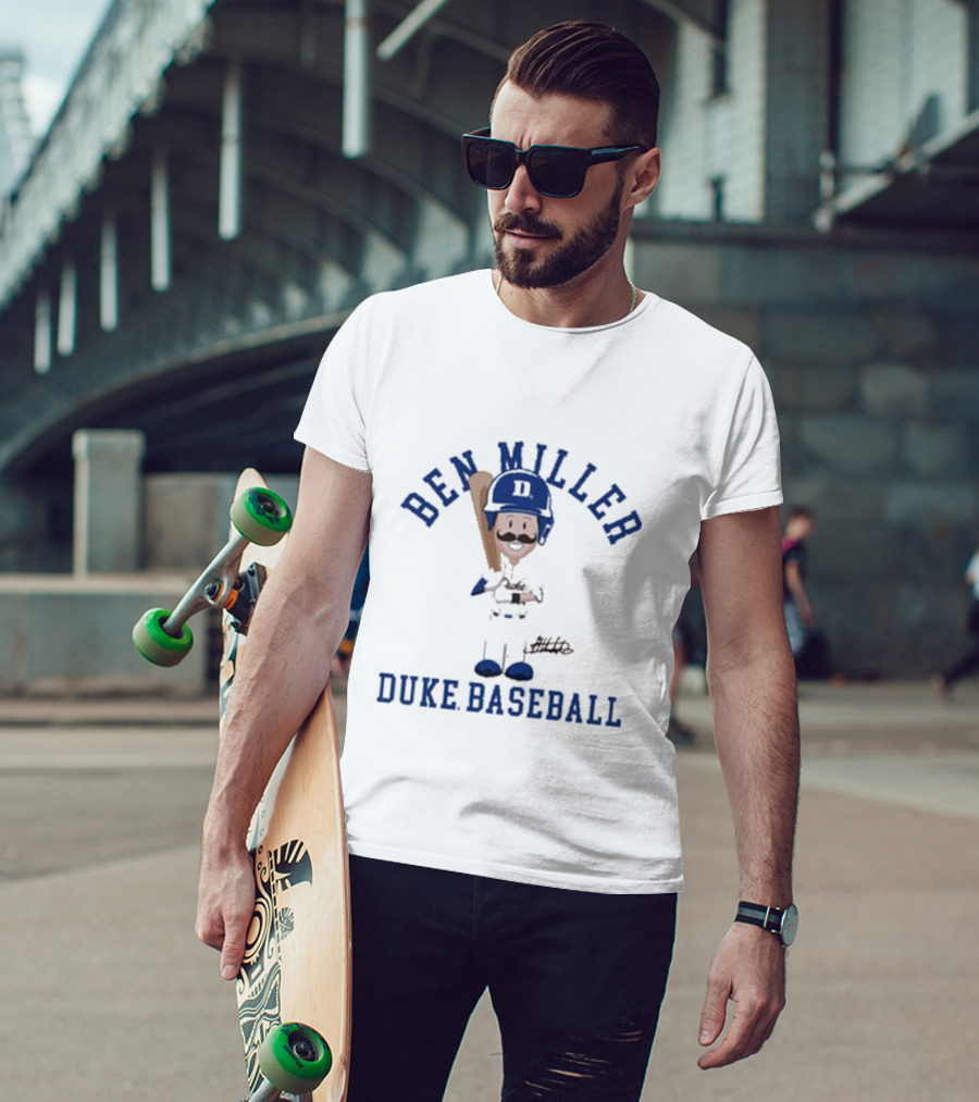 Ben Miller Duke Baseball Chibi Cartoon Signature T-Shirt