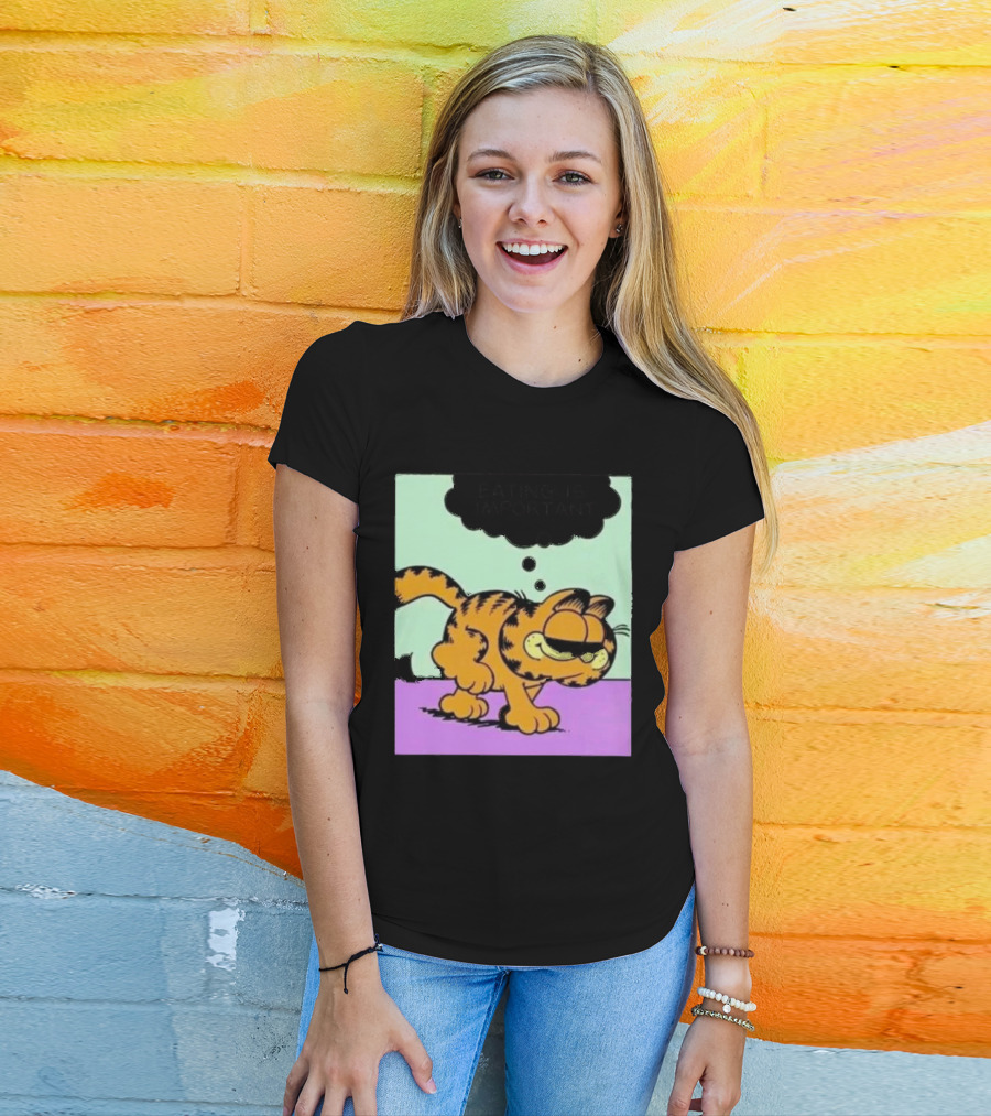 Garfield Eating Is Important Cartoon Character Comic Strip Image T-Shirt