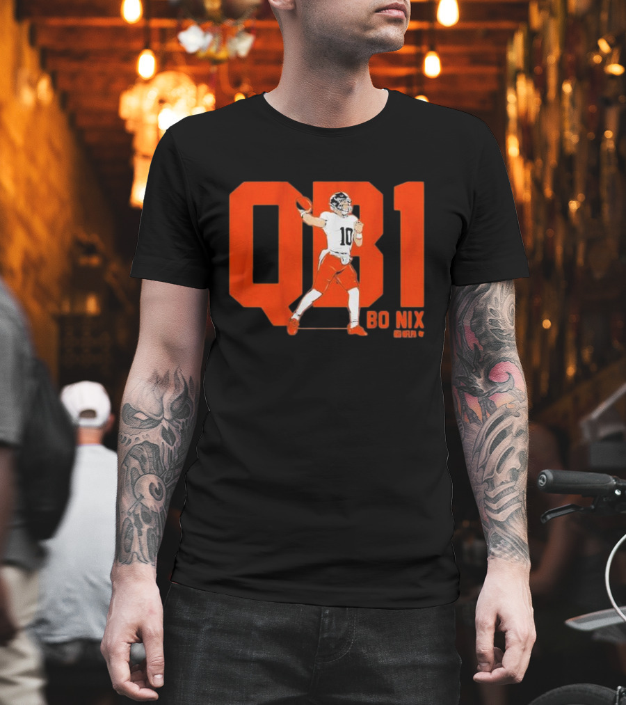 Bo Nix QB1 NFL Denver Broncos Football T-Shirt