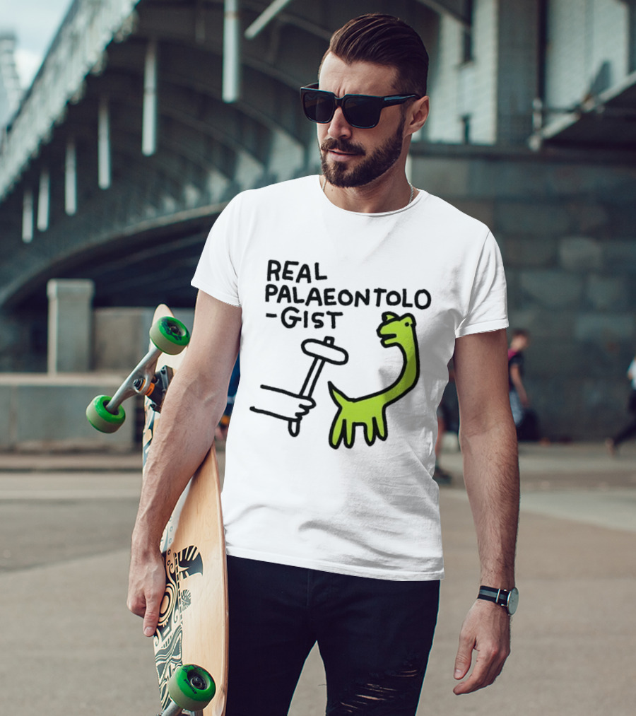 Real Palaeontologist Dinosaur Hammer Green Hand Drawing T-Shirt