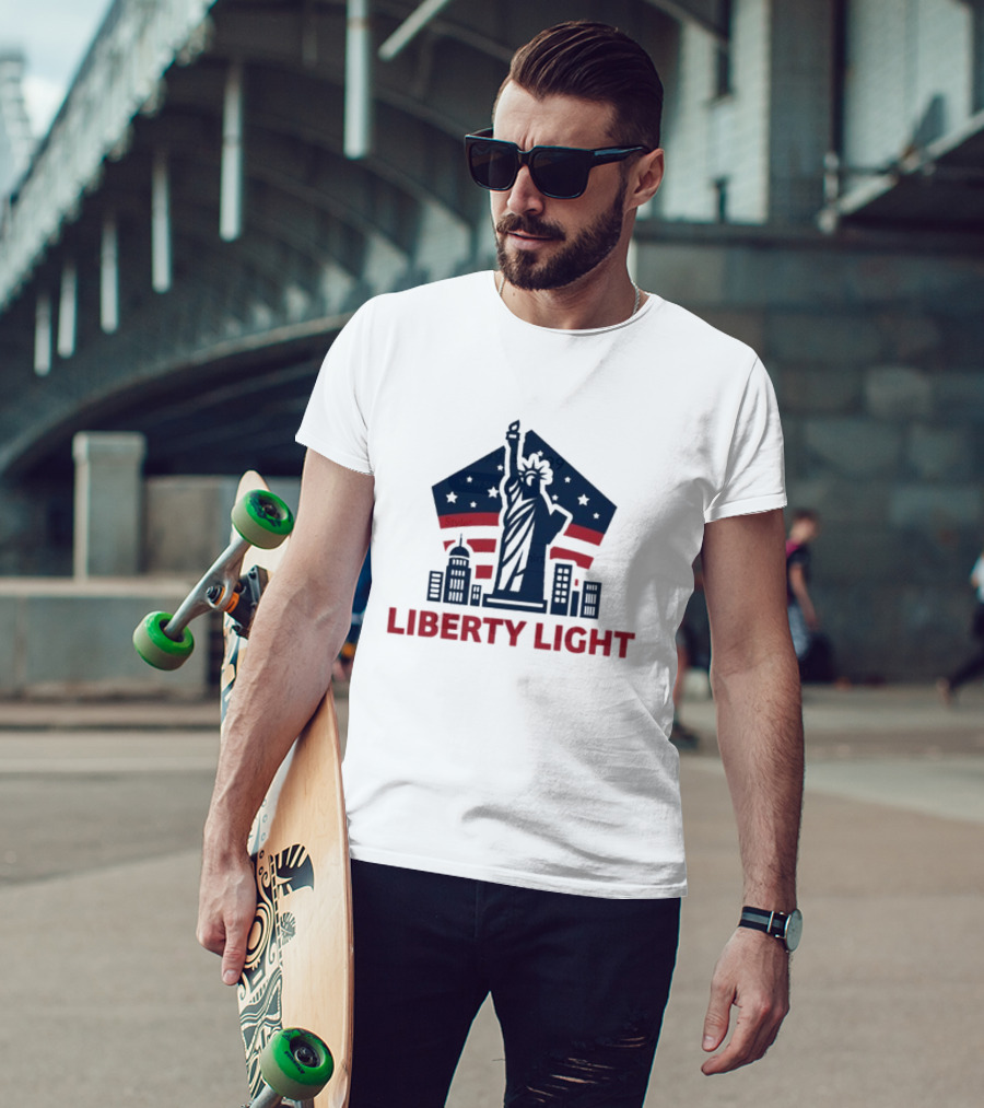 Liberty Light Statue Stars Stripes America T-Shirt