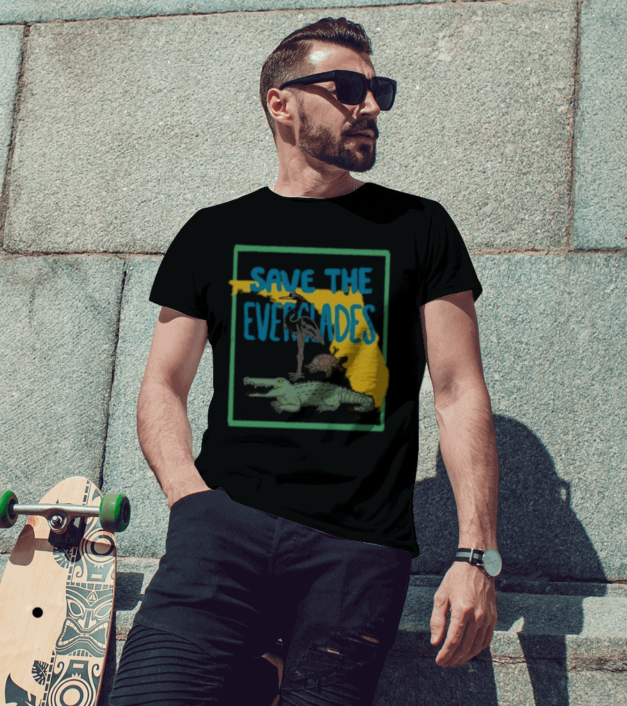 Gators Daily Save The Everglades Florida Map With Alligator, Heron, And Turtle T-Shirt