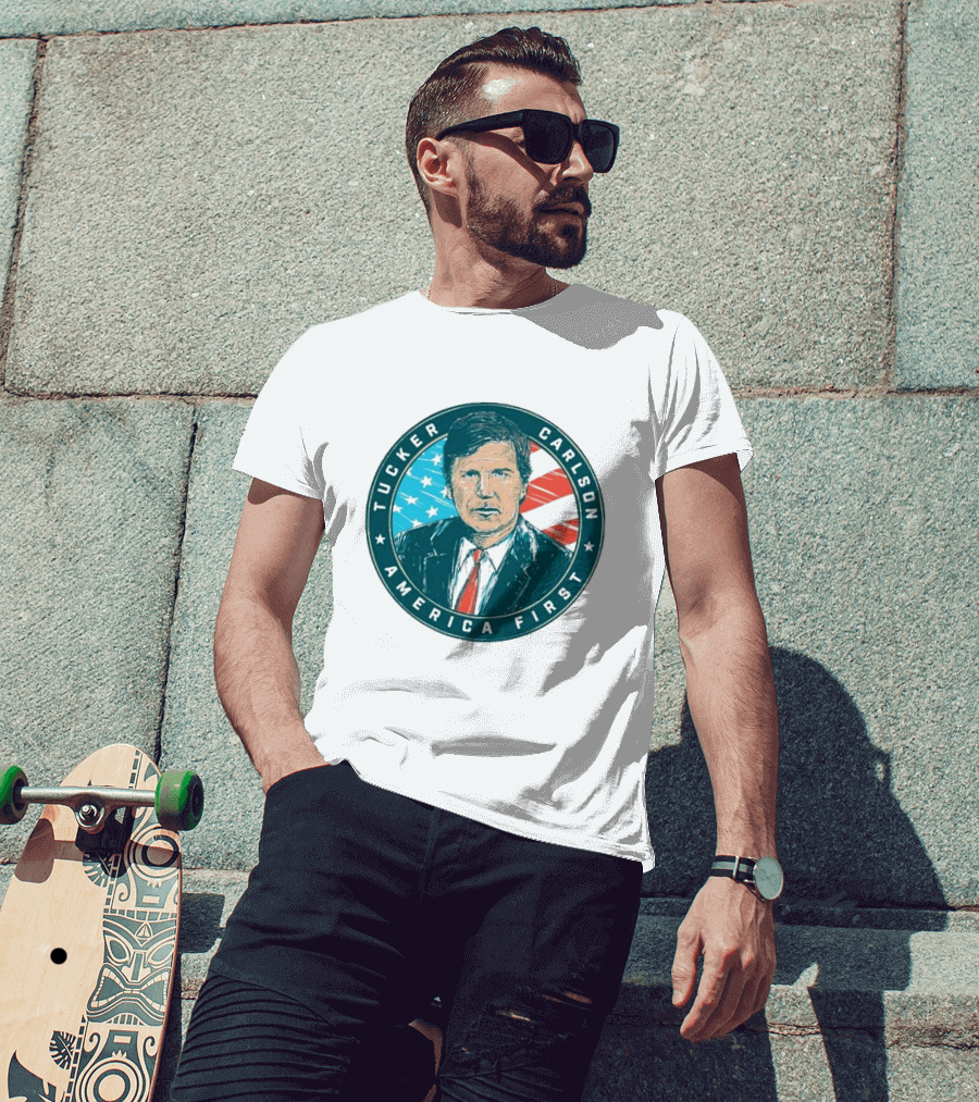 Tucker Carlson America First United States Flag Background T-Shirt