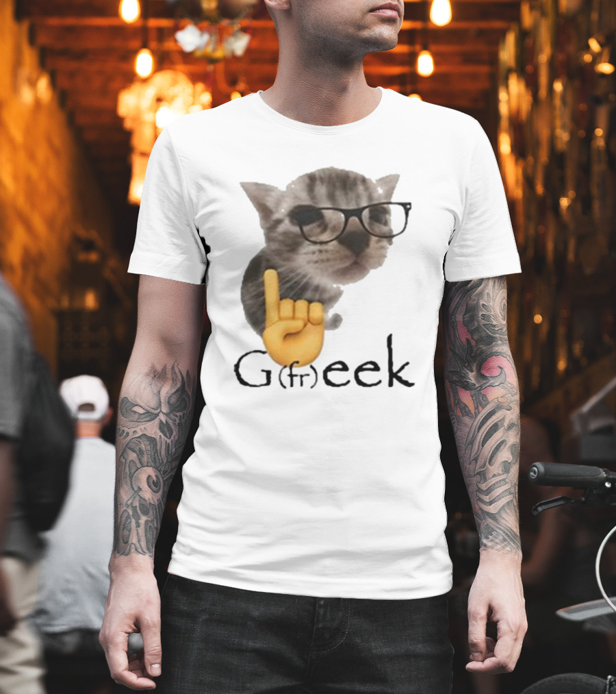 Goofy Ahhs Geek Cat Meme With Glasses And Emoji Finger T-Shirt