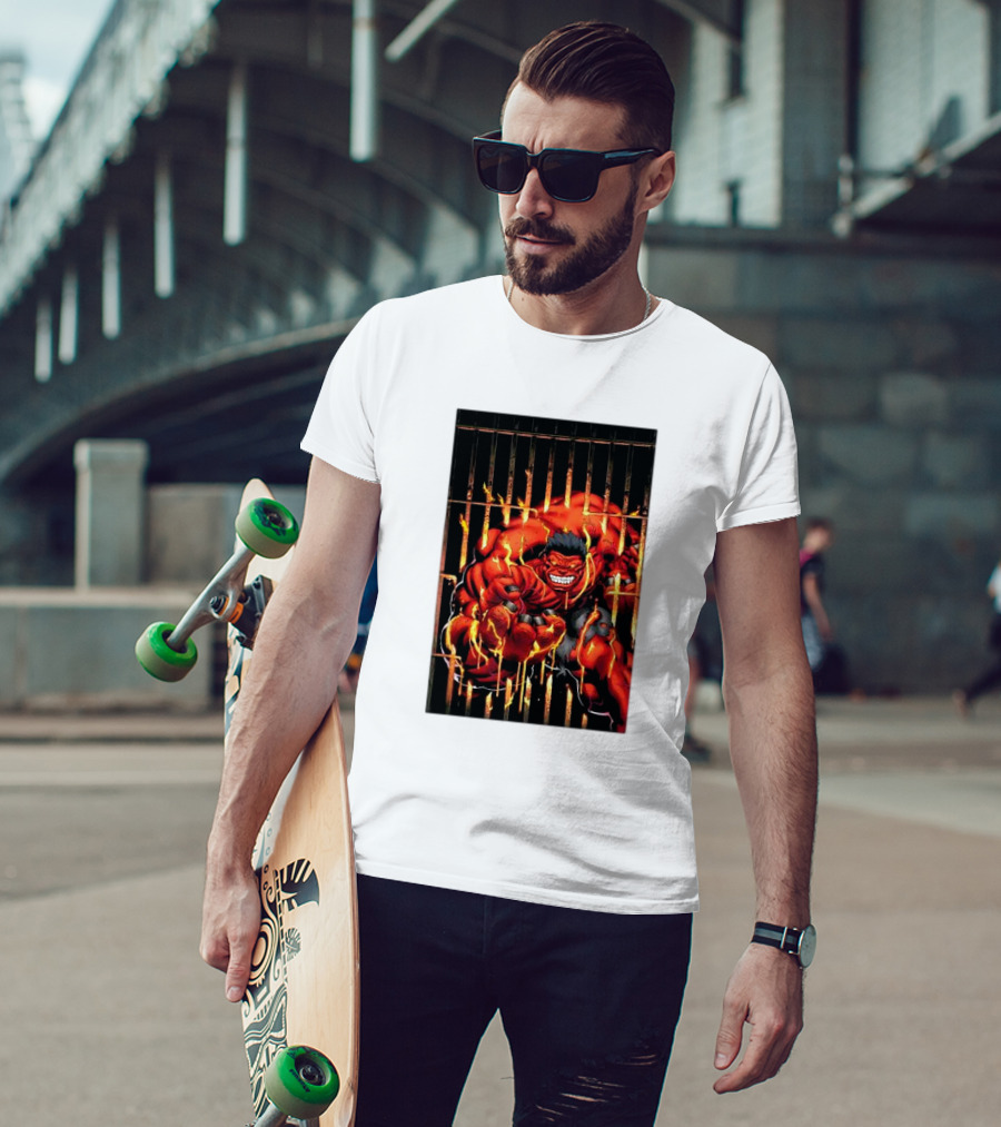 Marvel Red Hulk Escaping Fiery Cage T-Shirt