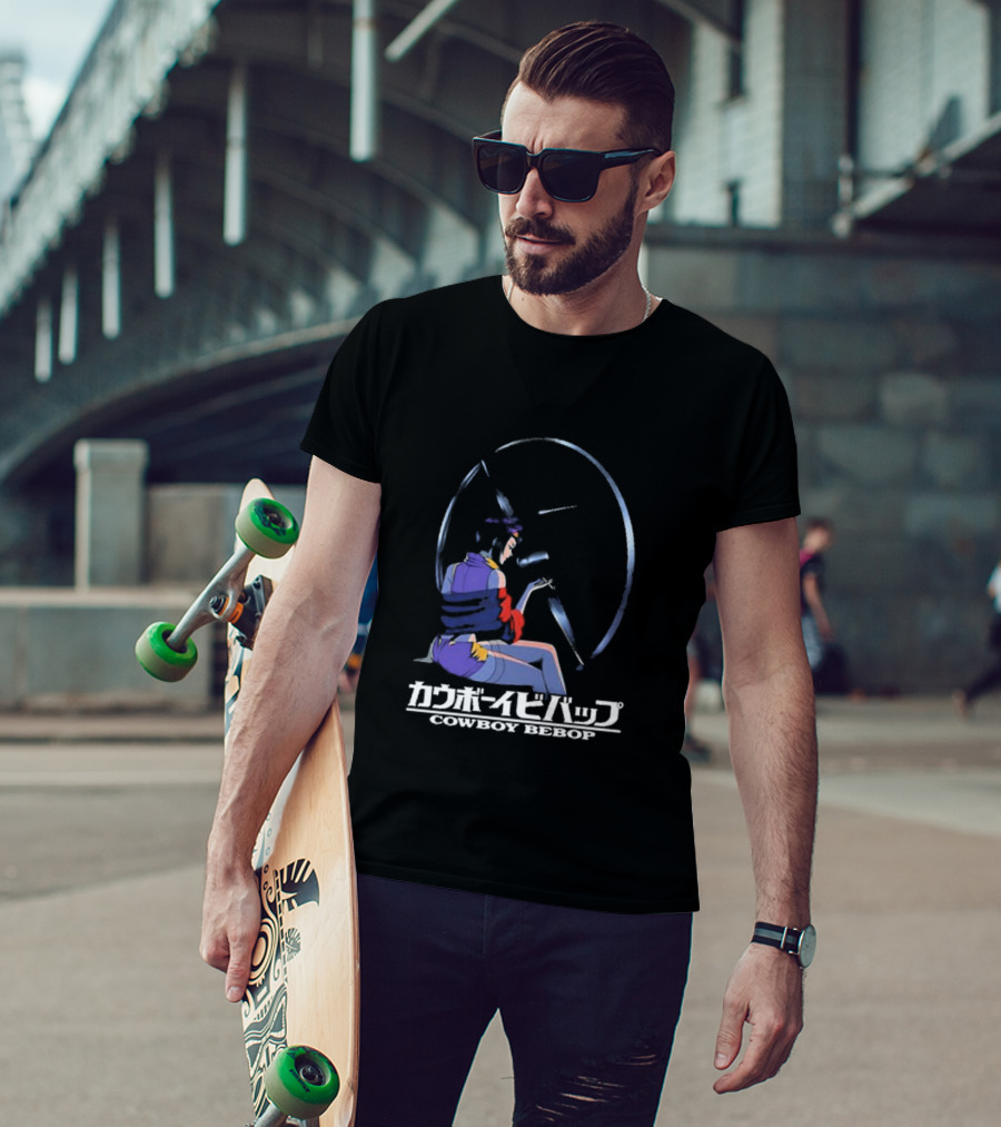 Cowboy Bebop Anime Character Sitting With Reflective Circular Background T-Shirt