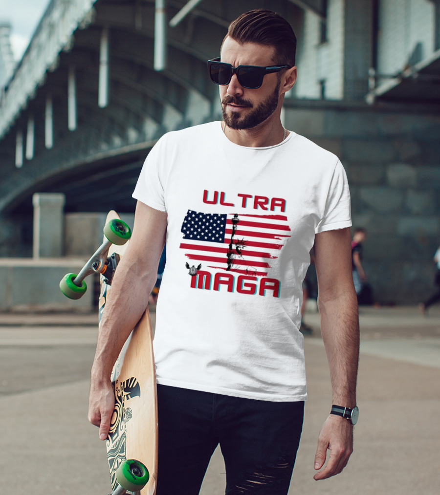 Ultra Maga American Flag With Statue Of Liberty And Eagle T-Shirt